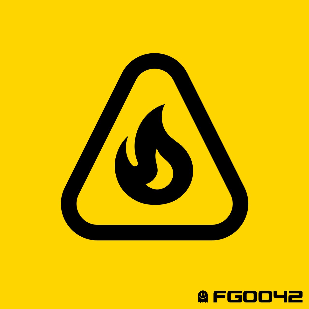 Yellow background with a large black triangle which has a flame icon inside like it's warning you that this record is just too fucking hot.