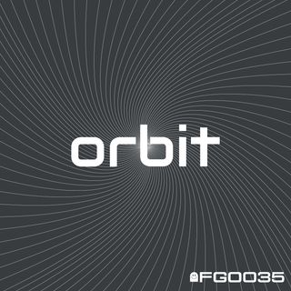 Grey background overlayed with a thin, white spiral shape and the word "Orbit"