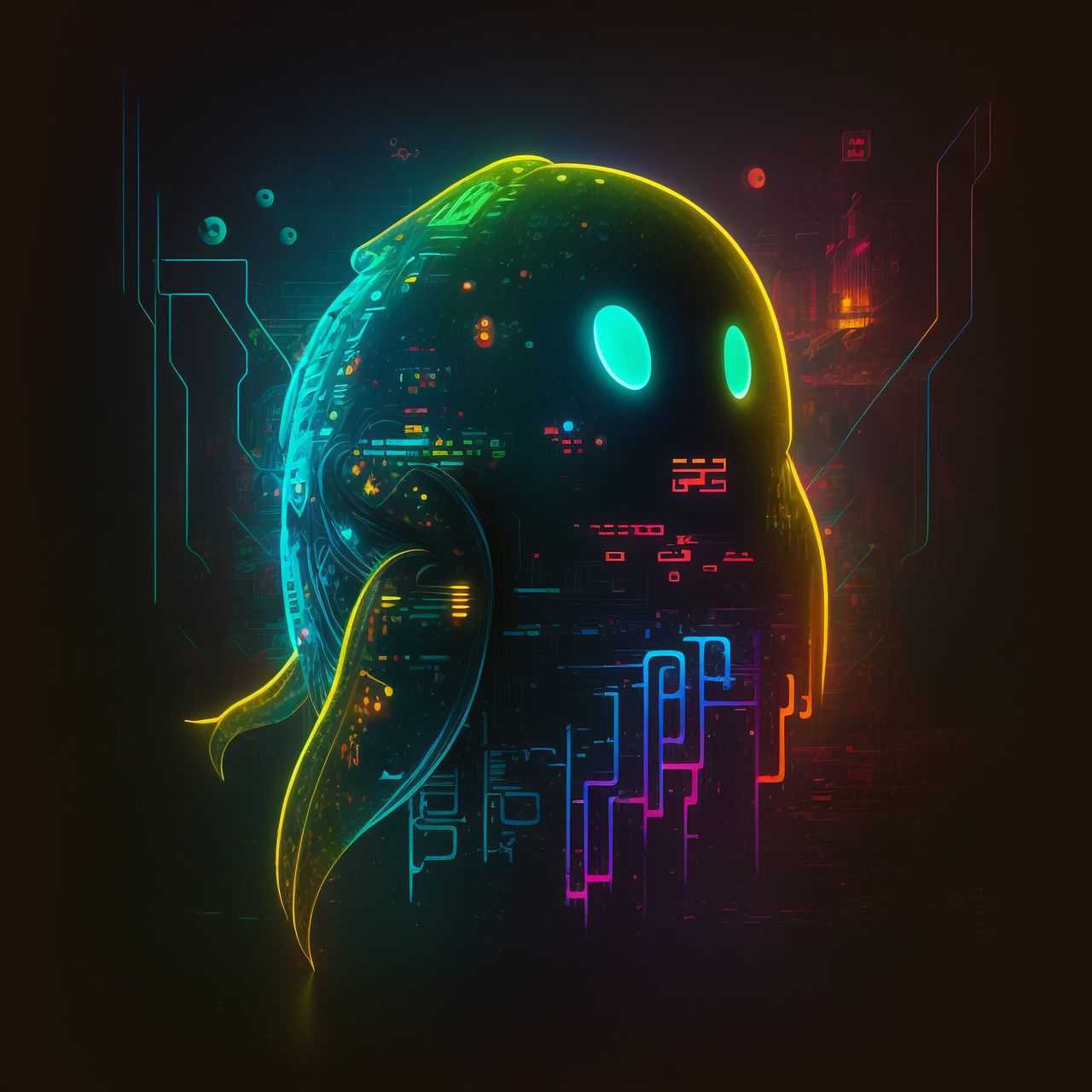Neon, floating ghost.