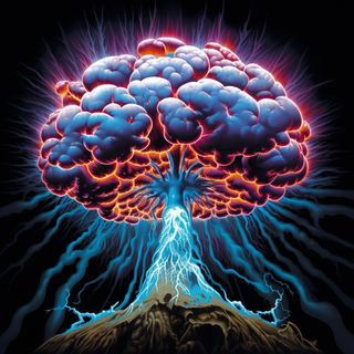Neon mushroom cloud that also looks like a human brain.